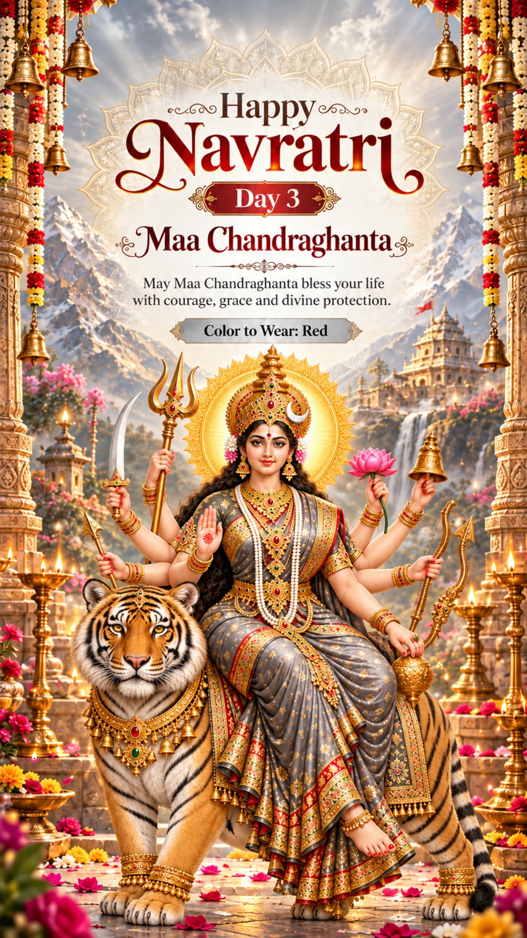 Navratri Day 3 (Chandraghanta Puja) - Navratri Day 3 (Chandraghanta Puja) Invitation Template by Reel Invite