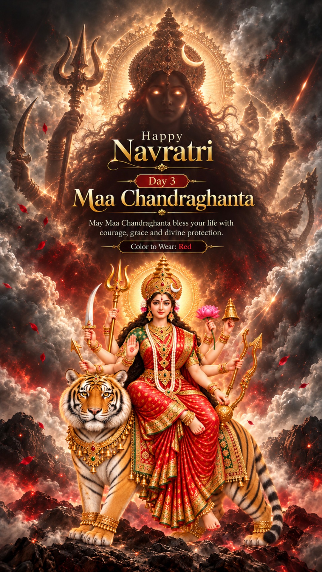 Navratri Day 3 (Chandraghanta Puja) - Navratri Day 3 (Chandraghanta Puja) Invitation Template by Reel Invite