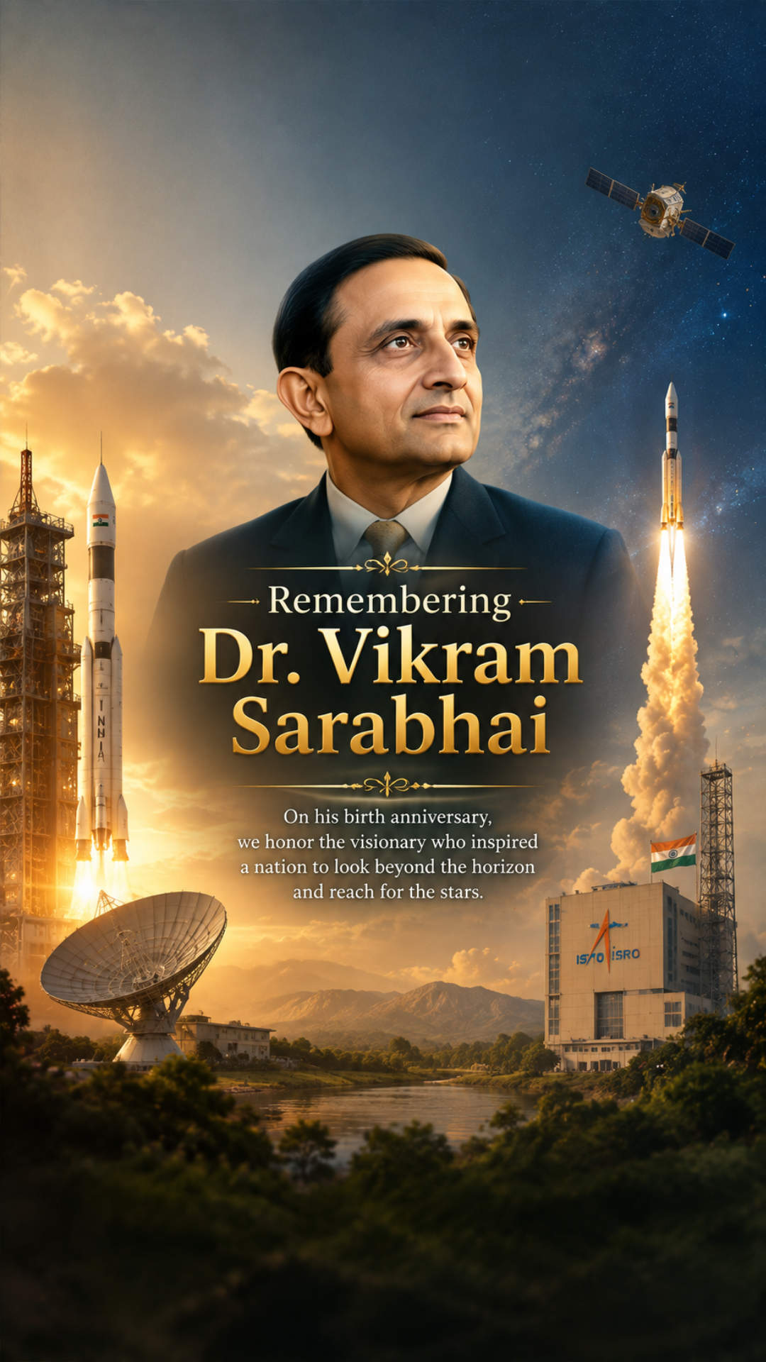 Vikram Sarabhai - Birth Anniversary Invitation Template by Reel Invite