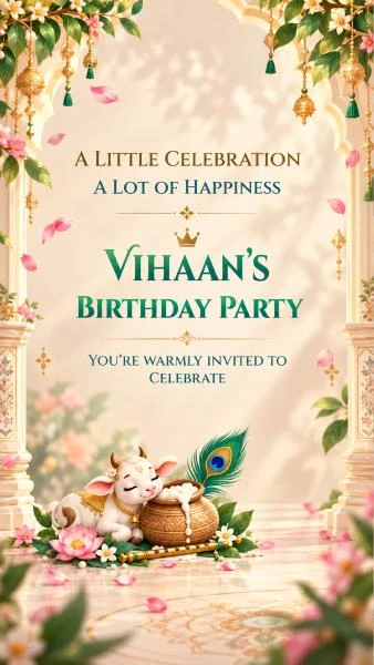 Little Krishna Inspired Birthday Invitation Invitation by ReelInvite